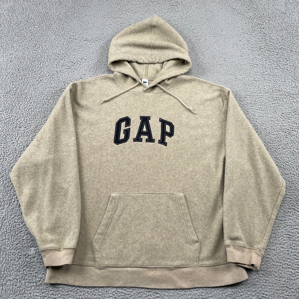 Gap Hoodie Mens XXL Tan Fleece Logo Pullover Long Sleeve Soft Casual Comfort